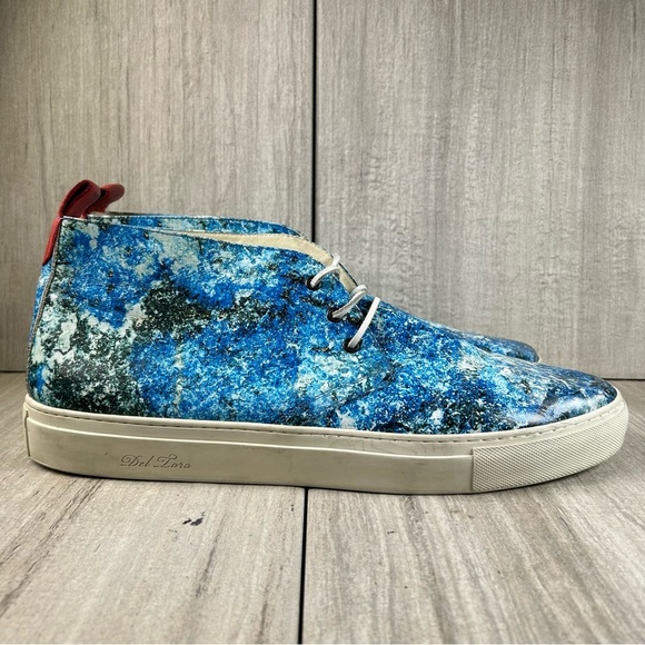 Del Toro Chukka Boots Blue Leather Splatter Sneaker Made in Italy Men’s Size 18 - Picture 3 of 10